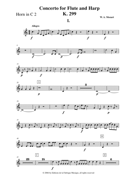 Free Sheet Music Wolfgang Amadeus Mozart Concerto For Flute And Harp K 299 Horn In C 2 Part