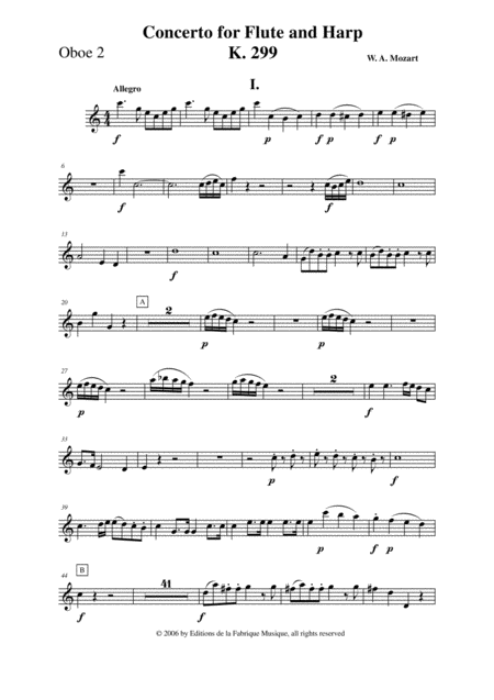 Wolfgang Amadeus Mozart Concerto For Flute And Harp K 299 Oboe 2 Part Sheet Music