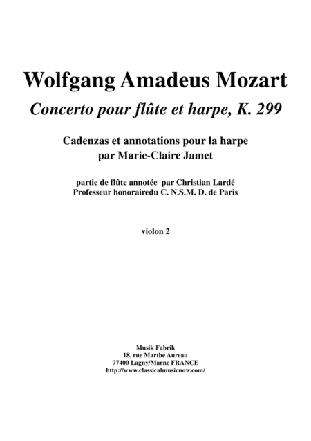 Free Sheet Music Wolfgang Amadeus Mozart Concerto For Flute And Harp K 299 Violin2 Part