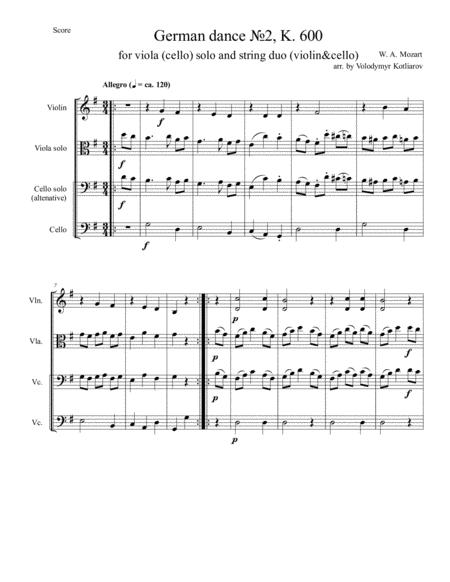 Free Sheet Music Wolfgang Amadeus Mozart German Dance 2 For Viola Or Cello Violin And Cello