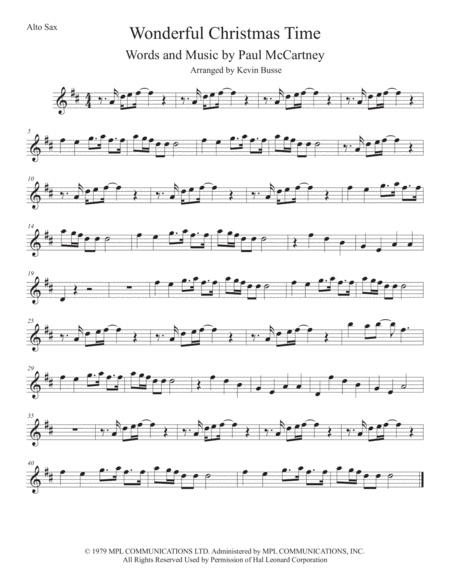 Wonderful Christmastime Alto Sax Sheet Music