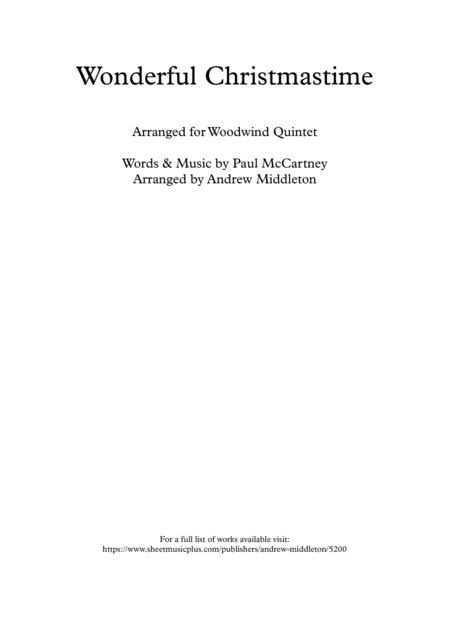 Wonderful Christmastime Arranged For Woodwind Quintet Sheet Music