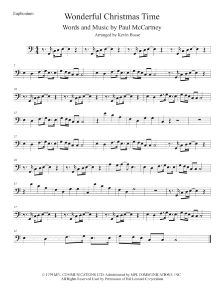 Wonderful Christmastime Easy Key Of C Euphonium Sheet Music