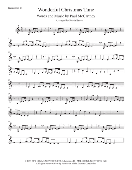 Wonderful Christmastime Easy Key Of C Trumpet Sheet Music