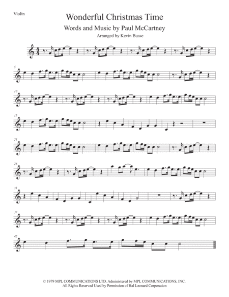 Wonderful Christmastime Easy Key Of C Violin Sheet Music