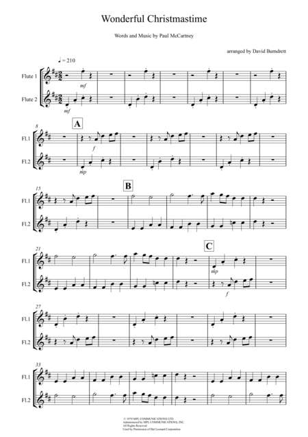 Free Sheet Music Wonderful Christmastime For Flute Duet