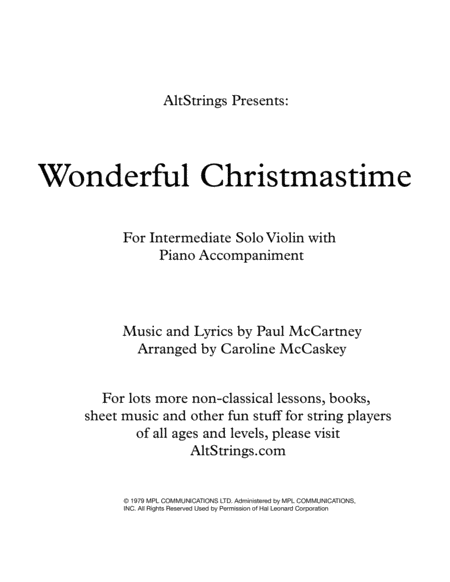 Wonderful Christmastime Intermediate Violin Solo With Piano Accompaniment Sheet Music