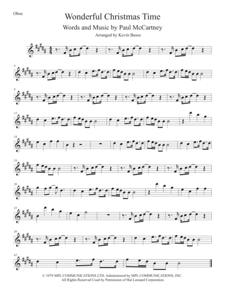 Wonderful Christmastime Original Key Oboe Sheet Music