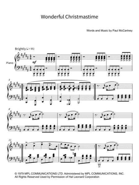 Free Sheet Music Wonderful Christmastime Paul Mccartney Piano Solo
