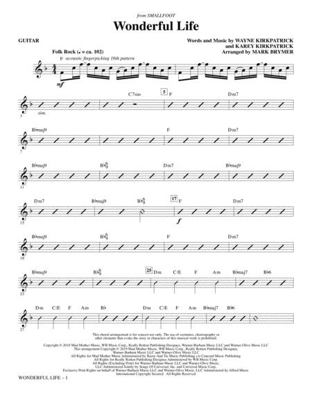 Free Sheet Music Wonderful Life From Smallfoot Arr Mark Brymer Guitar