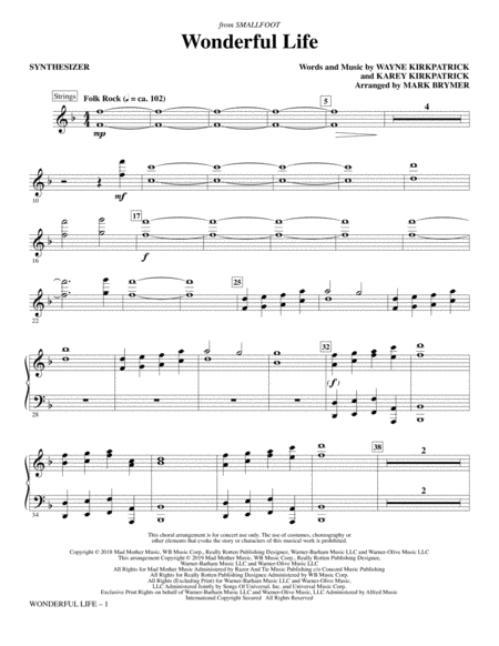 Wonderful Life From Smallfoot Arr Mark Brymer Synthesizer Sheet Music