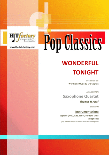 Wonderful Tonight Eric Clapton Saxophone Quartet Sheet Music