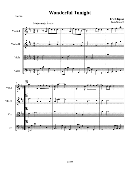 Free Sheet Music Wonderful Tonight For String Quartet Intermediate