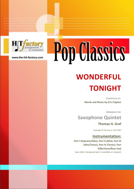 Wonderful Tonight G Eric Clapton Saxophone Quintet Sheet Music