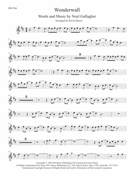 Free Sheet Music Wonderwall Alto Sax