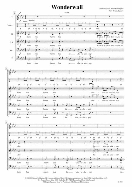 Wonderwall Cttbb Sheet Music