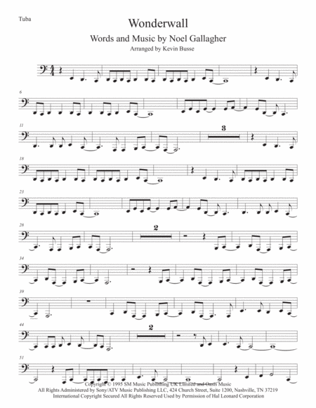 Free Sheet Music Wonderwall Easy Key Of C Tuba