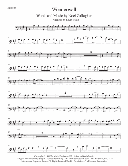 Wonderwall Original Key Bassoon Sheet Music