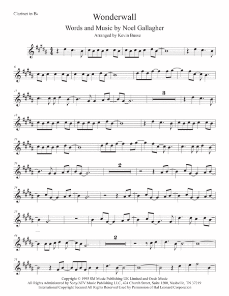 Wonderwall Original Key Clarinet Sheet Music