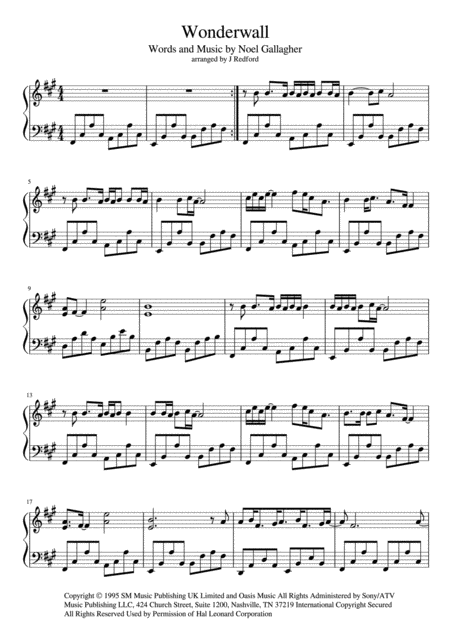 Wonderwall Piano Solo Sheet Music