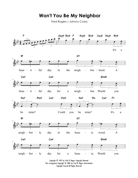 Wont You Be My Neighbor Bb Sheet Music