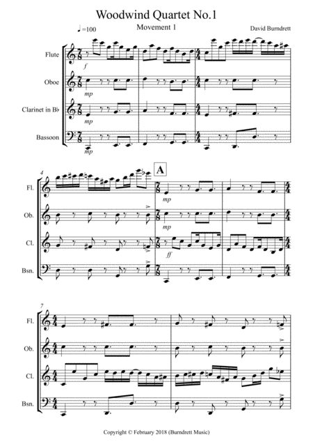 Free Sheet Music Woodwind Quartet No 1 Movement 1