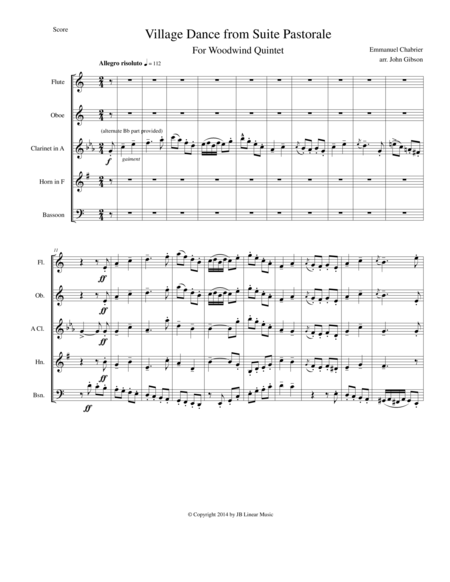 Woodwind Quintet Village Dance From Suite Pastorale Sheet Music