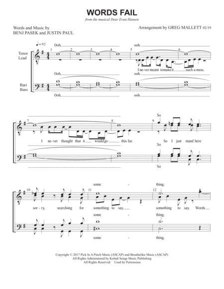 Free Sheet Music Words Fail From Dear Evan Hansen