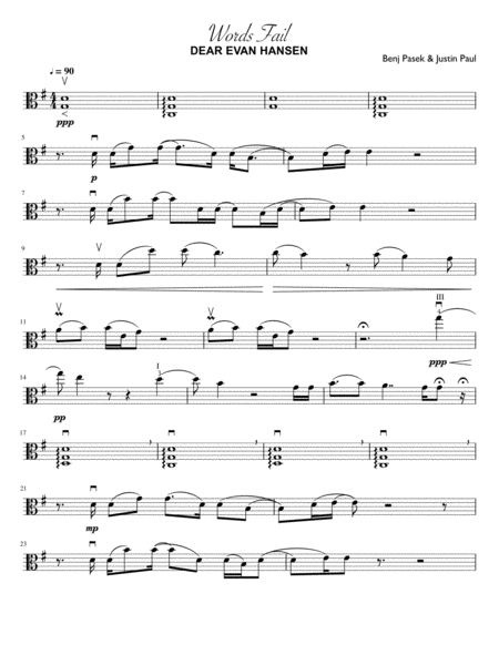 Words Fail Viola Solo Dear Evan Hansen No Piano Accompaniment Sheet Music