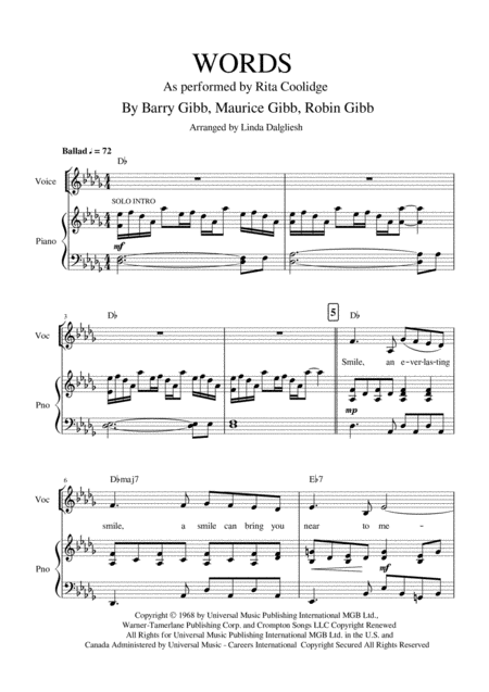 Free Sheet Music Words Piano Vocal Rita Coolidge Version