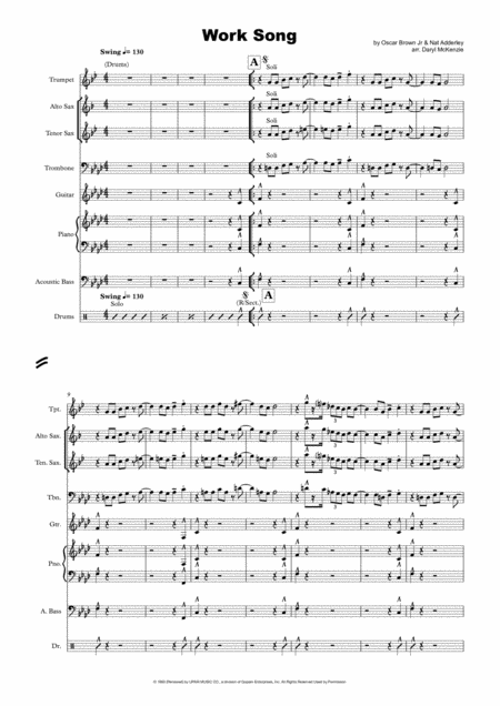 Work Song Jazz Combo 4 Horns And Rhythm Section Sheet Music