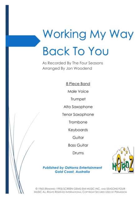 Working My Way Back To You 8 Piece Chart Sheet Music