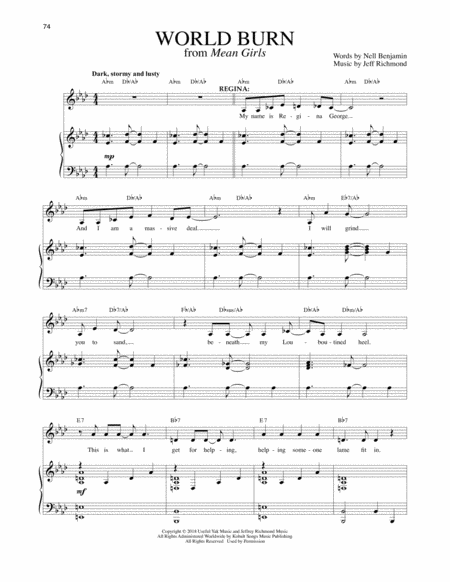 World Burn Solo Version From Mean Girls The Broadway Musical Sheet Music