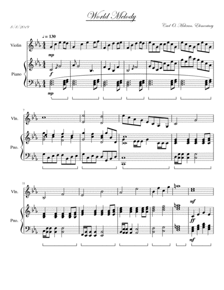 World Melody Violin And Piano Sheet Music