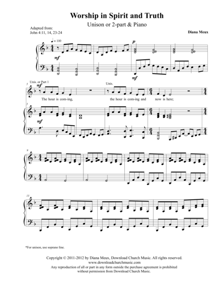 Worship In Spirit And Truth Unison 2 Part Choir And Piano Sheet Music