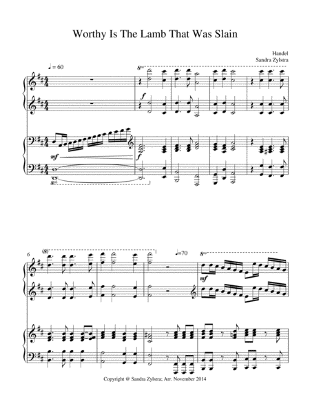 Free Sheet Music Worthy Is The Lamb That Was Slain 2 Piano Duet