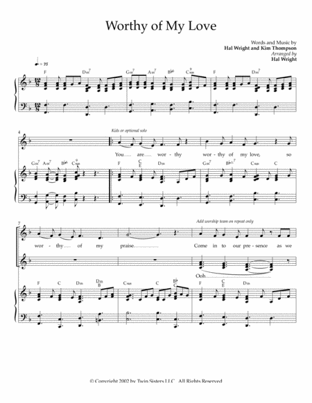 Free Sheet Music Worthy Of My Love