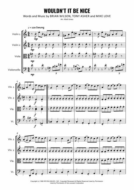 Free Sheet Music Wouldnt It Be Nice For String Quartet