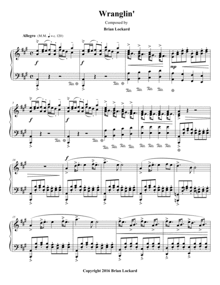 Wranglin For Solo Piano Sheet Music