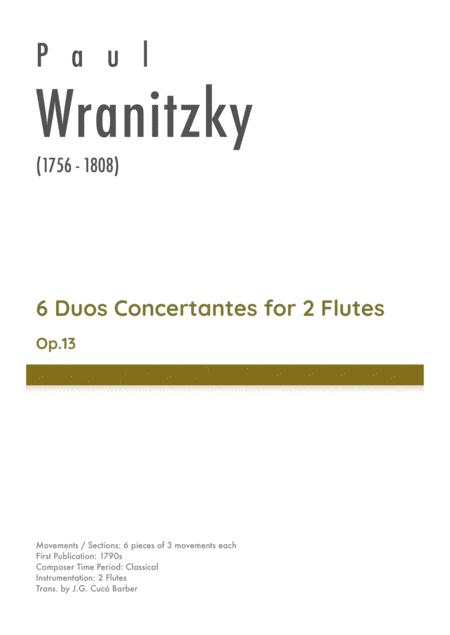 Free Sheet Music Wranitzky 6 Duos Concertantes For 2 Flutes Op 13