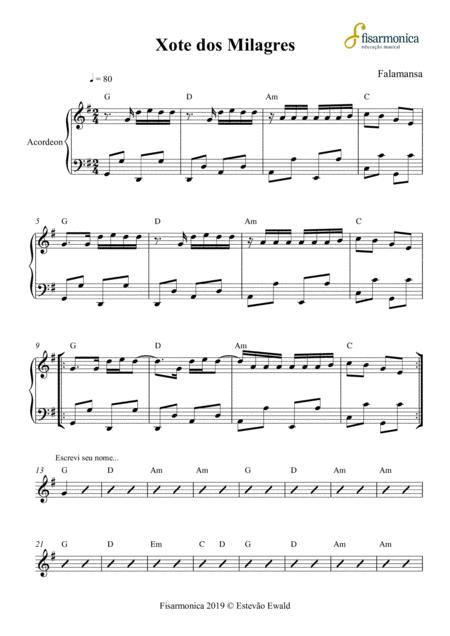 Free Sheet Music Xote Dos Milagres Falamansa Partitura Para Acordeon Sheet Music For Accordion