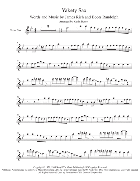 Free Sheet Music Yakety Sax Tenor Sax Full Solo Part