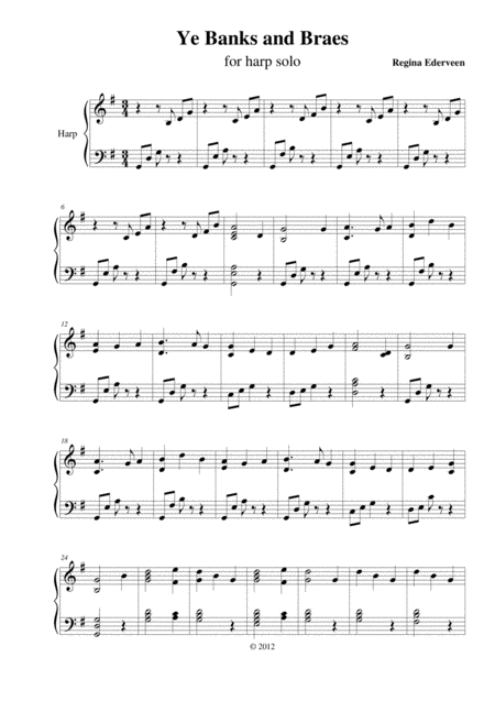 Ye Banks And Braes Lever Harp Solo Sheet Music