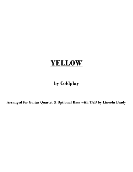 Yellow By Coldplay Guitar Ensemble Parts With Tab Sheet Music