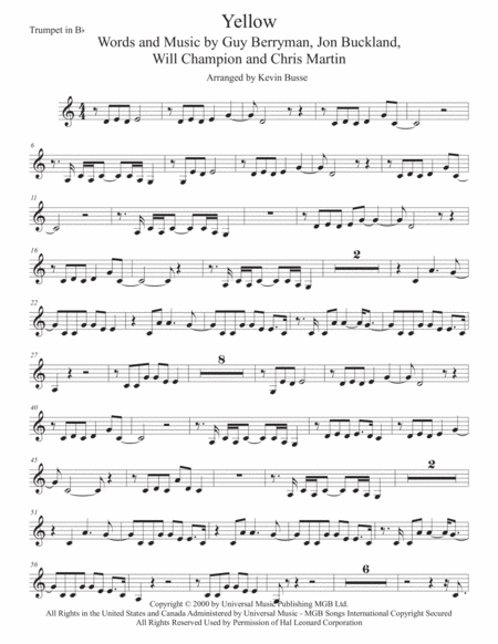 Free Sheet Music Yellow Easy Key Of C Trumpet