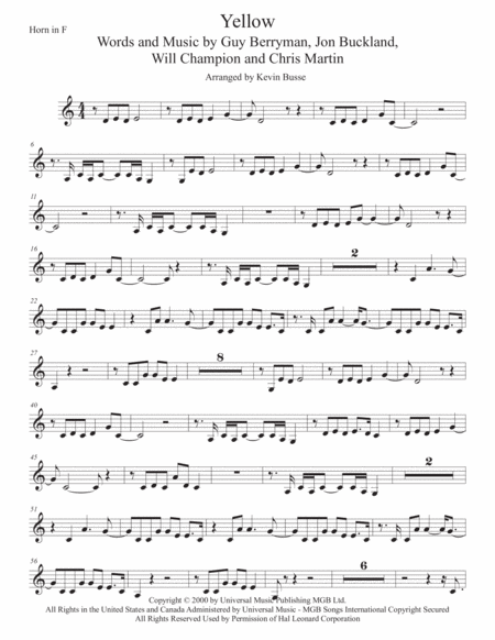 Free Sheet Music Yellow Horn In F