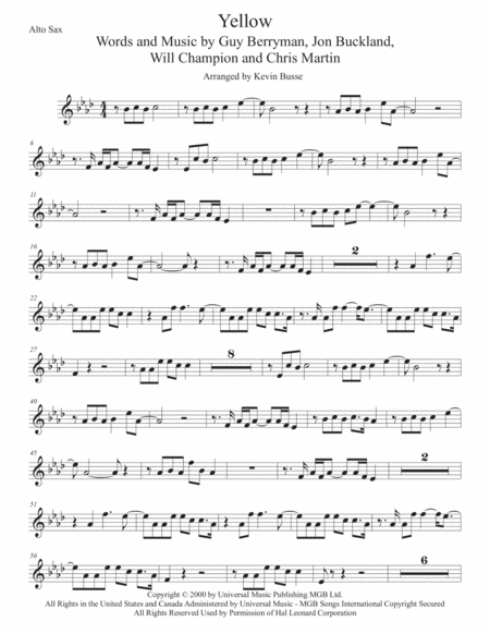 Yellow Original Key Alto Sax Sheet Music