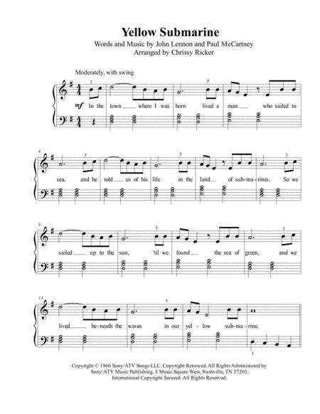 Yellow Submarine Easy Piano Sheet Music