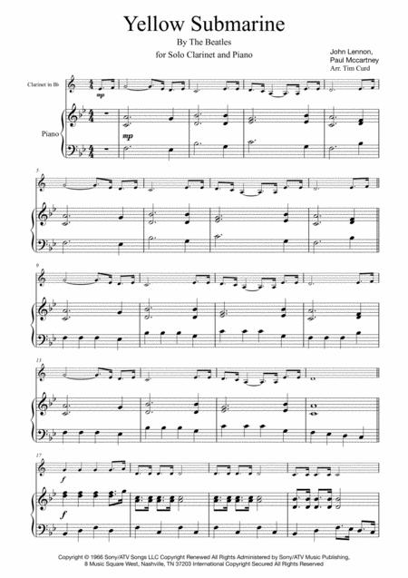 Free Sheet Music Yellow Submarine For Solo Clarinet In Bb And Piano