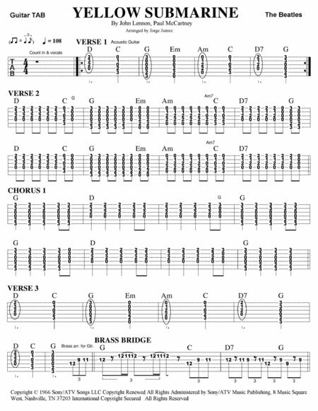 Free Sheet Music Yellow Submarine Guitar Tab